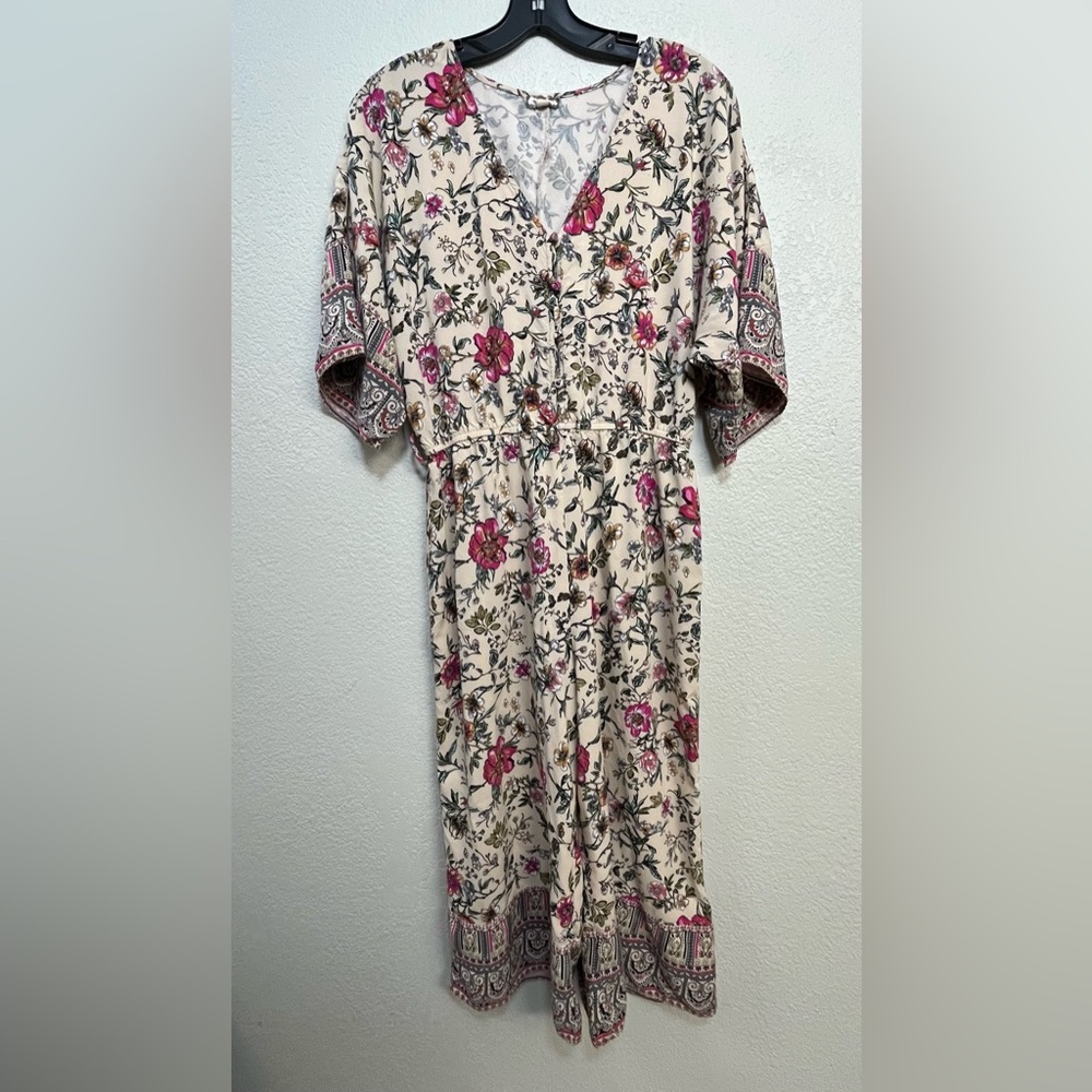 Eyeshadow Floral Print Jumpsuit - Pink and Cream